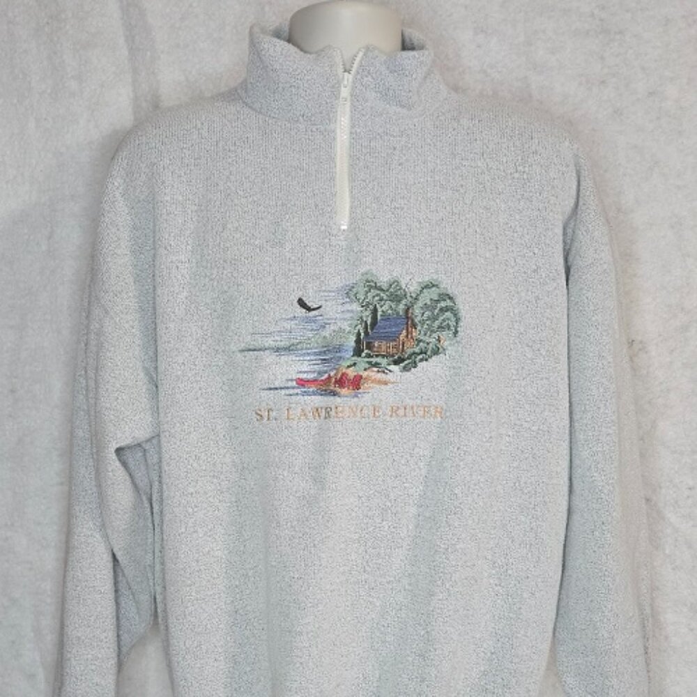Vintage 90s Art Unlimited XL Sherpa Fleece Pullover “St Lawrence River" Outdoors